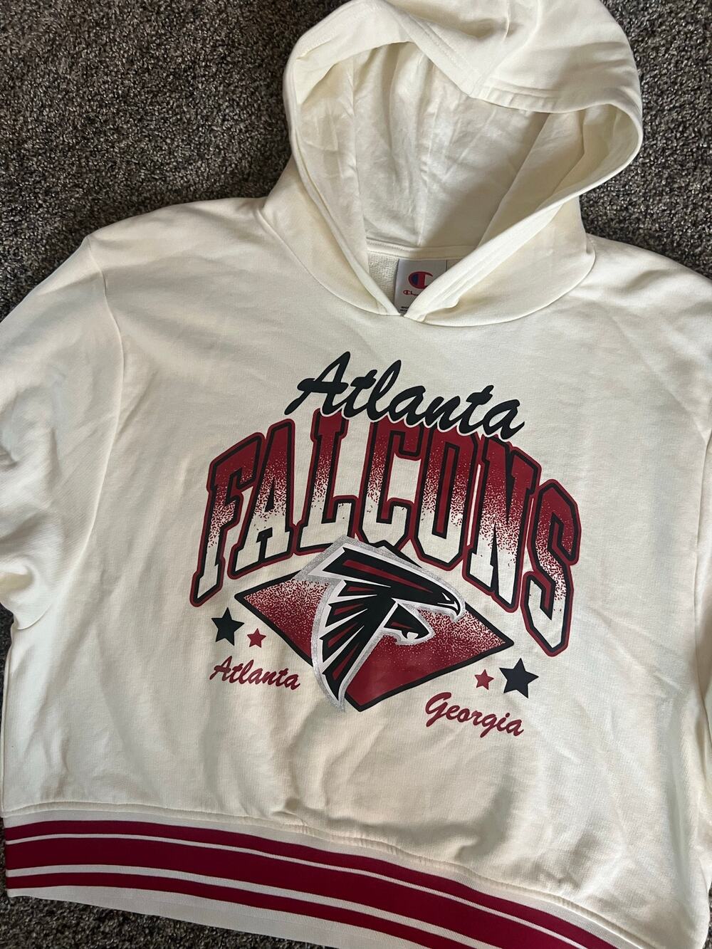 Atlanta Falcons Champion Women's Large White Hoodie Crop Sweatshirt (NWT)